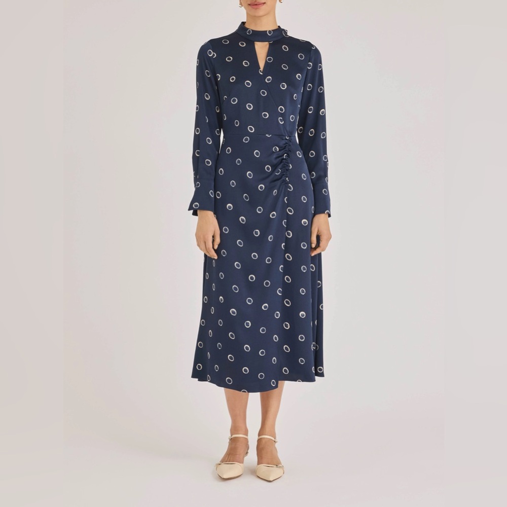 Rebecca Taylor Hazy Dot Dress Navy long sleeve midi dress